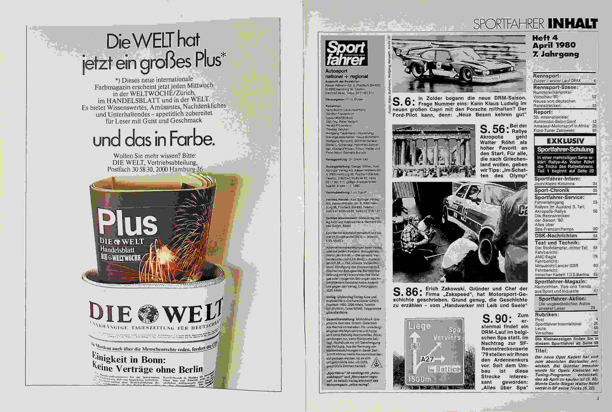Inhaltsverzeichnis Sport Fahrer 04/1980