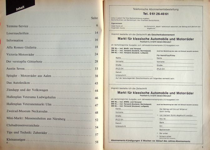 Inhaltsverzeichnis Oldtimer Markt 04/1984