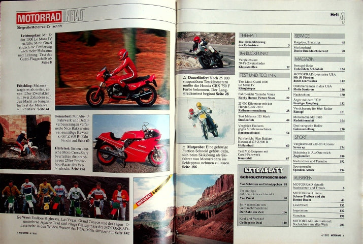 Inhaltsverzeichnis Motorrad 04/1985