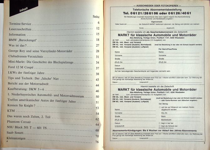 Inhaltsverzeichnis Oldtimer Markt 04/1985