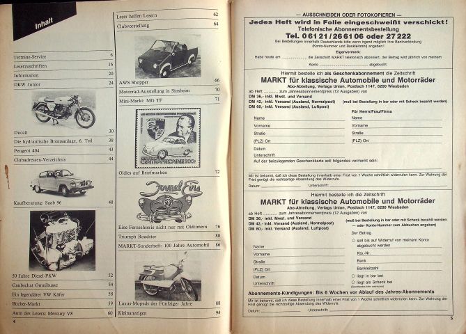 Inhaltsverzeichnis Oldtimer Markt 04/1986
