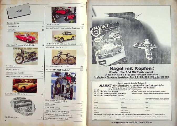 Inhaltsverzeichnis Oldtimer Markt 04/1987