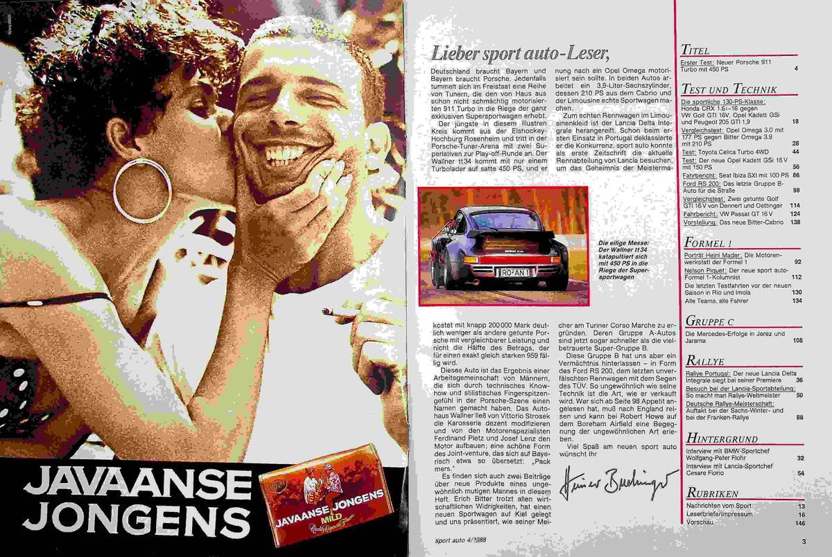 Inhaltsverzeichnis Sport Auto 04/1988