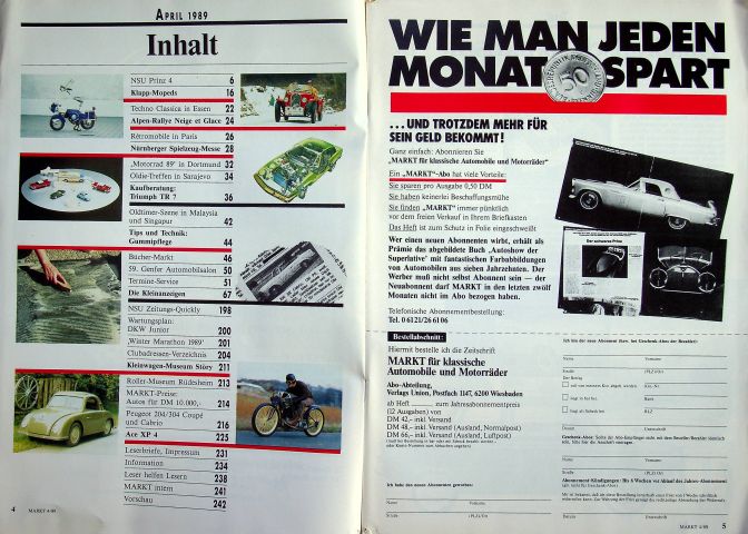 Inhaltsverzeichnis Oldtimer Markt 04/1989