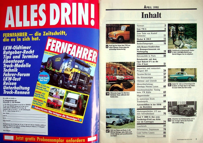 Inhaltsverzeichnis Oldtimer Praxis 04/1990