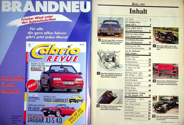 Inhaltsverzeichnis Oldtimer Praxis 04/1992