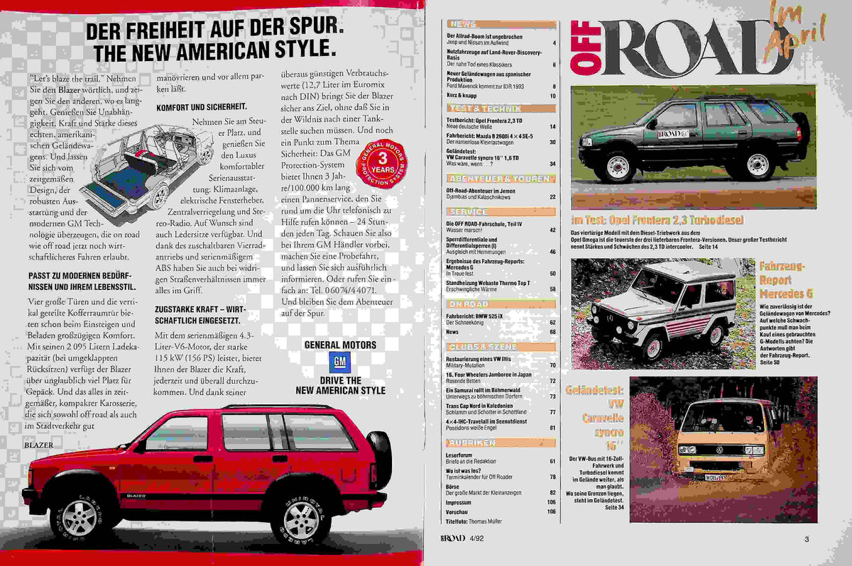 Inhaltsverzeichnis Offroad 04/1992