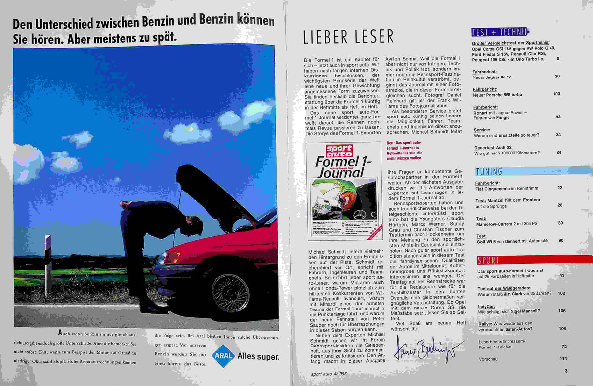 Inhaltsverzeichnis Sport Auto 04/1993