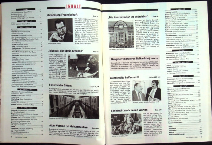 Inhaltsverzeichnis Spiegel 04/1994