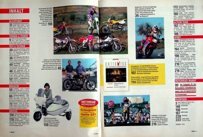 Inhaltsverzeichnis Motorrad 04/1994