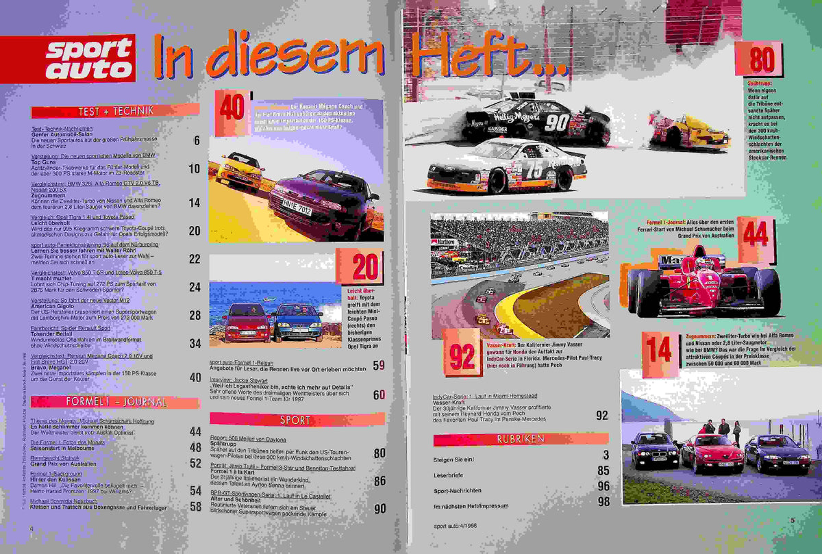 Inhaltsverzeichnis Sport Auto 04/1996