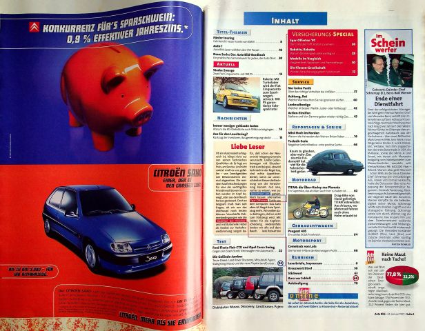 Inhaltsverzeichnis Auto Bild 04/1997