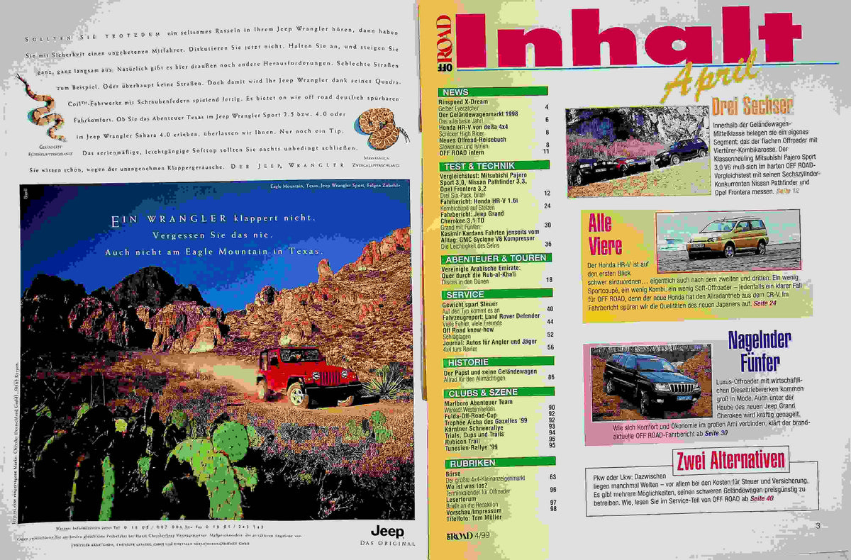 Inhaltsverzeichnis Offroad 04/1999
