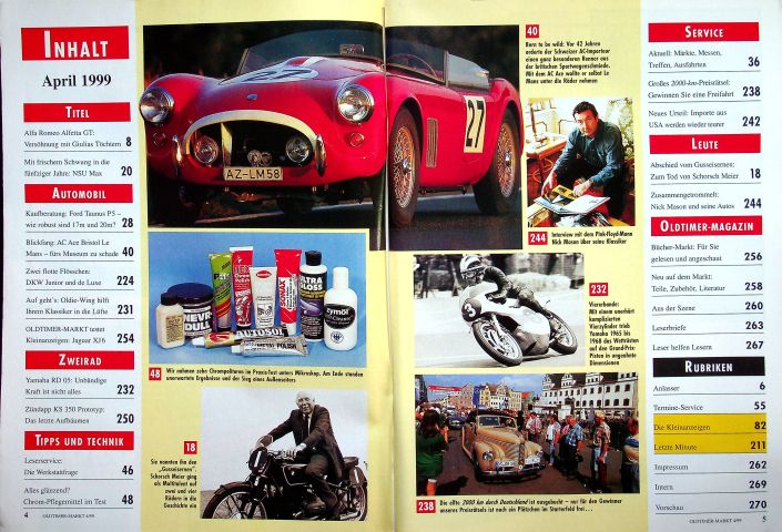 Inhaltsverzeichnis Oldtimer Markt 04/1999