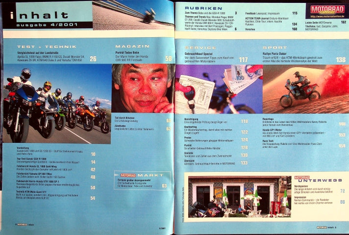 Inhaltsverzeichnis Motorrad 04/2001