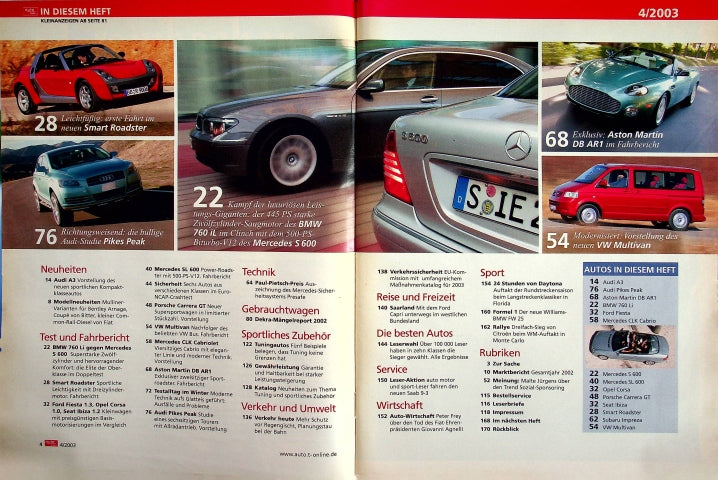 Inhaltsverzeichnis Auto Motor und Sport 04/2003