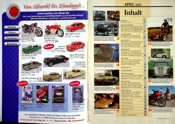 Inhaltsverzeichnis Oldtimer Praxis 04/2003