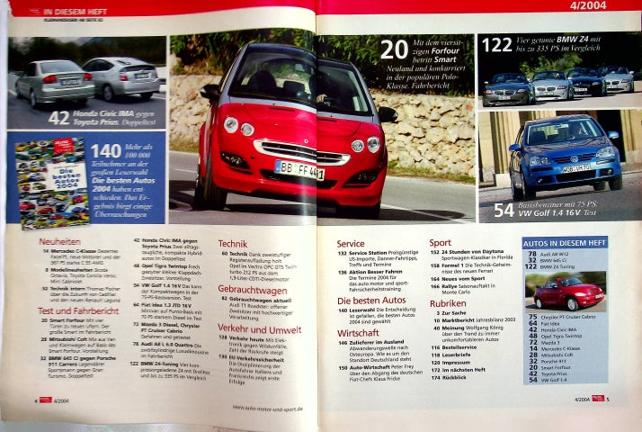 Inhaltsverzeichnis Auto Motor und Sport 04/2004