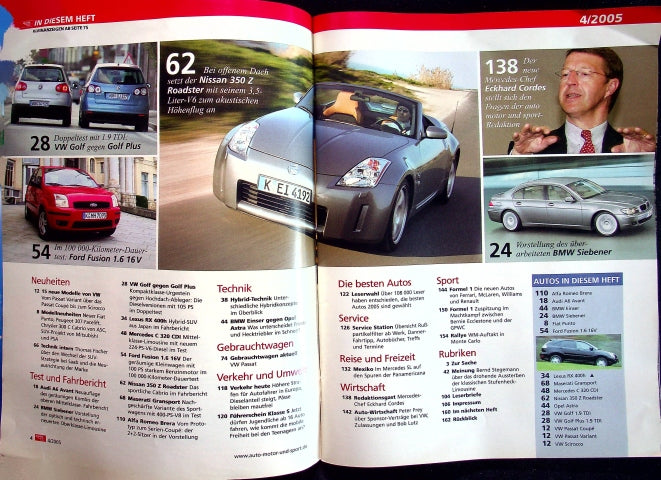 Inhaltsverzeichnis Auto Motor und Sport 04/2005
