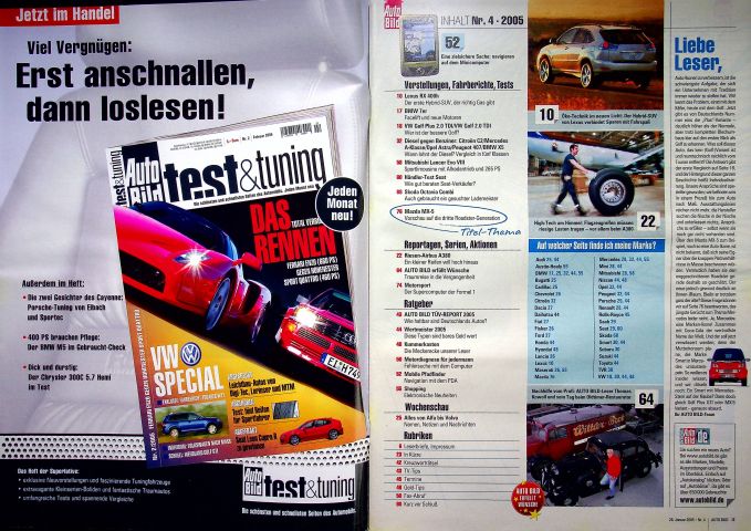 Inhaltsverzeichnis Auto Bild 04/2005