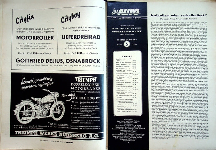 Inhaltsverzeichnis Auto Motor und Sport 05/1950
