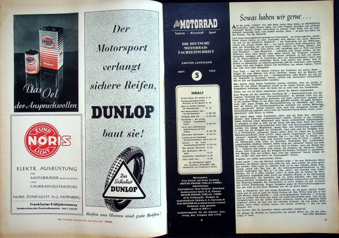Inhaltsverzeichnis Motorrad 05/1950