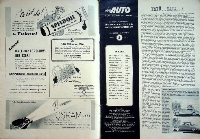 Inhaltsverzeichnis Auto Motor und Sport 05/1951