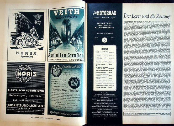 Inhaltsverzeichnis Motorrad 05/1951