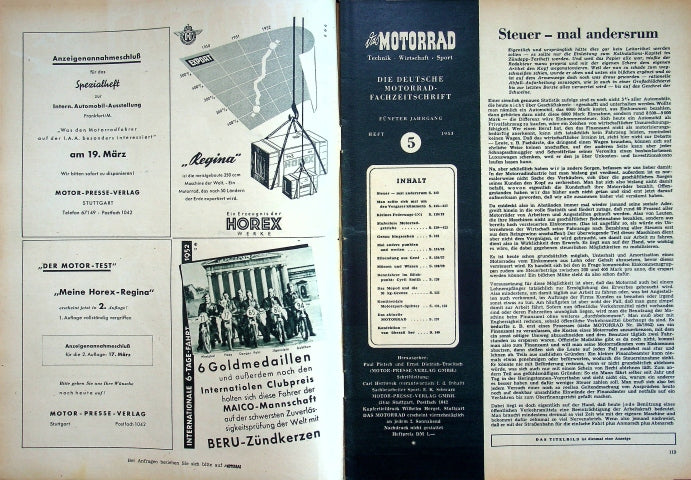 Inhaltsverzeichnis Motorrad 05/1953