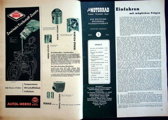 Inhaltsverzeichnis Motorrad 05/1954