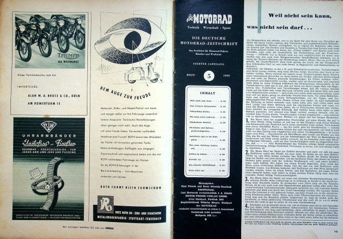 Inhaltsverzeichnis Motorrad 05/1955