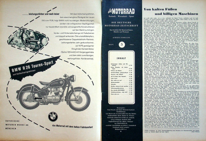 Inhaltsverzeichnis Motorrad 05/1956