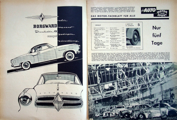 Inhaltsverzeichnis Auto Motor und Sport 05/1957