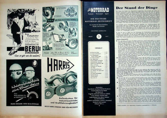 Inhaltsverzeichnis Motorrad 05/1957