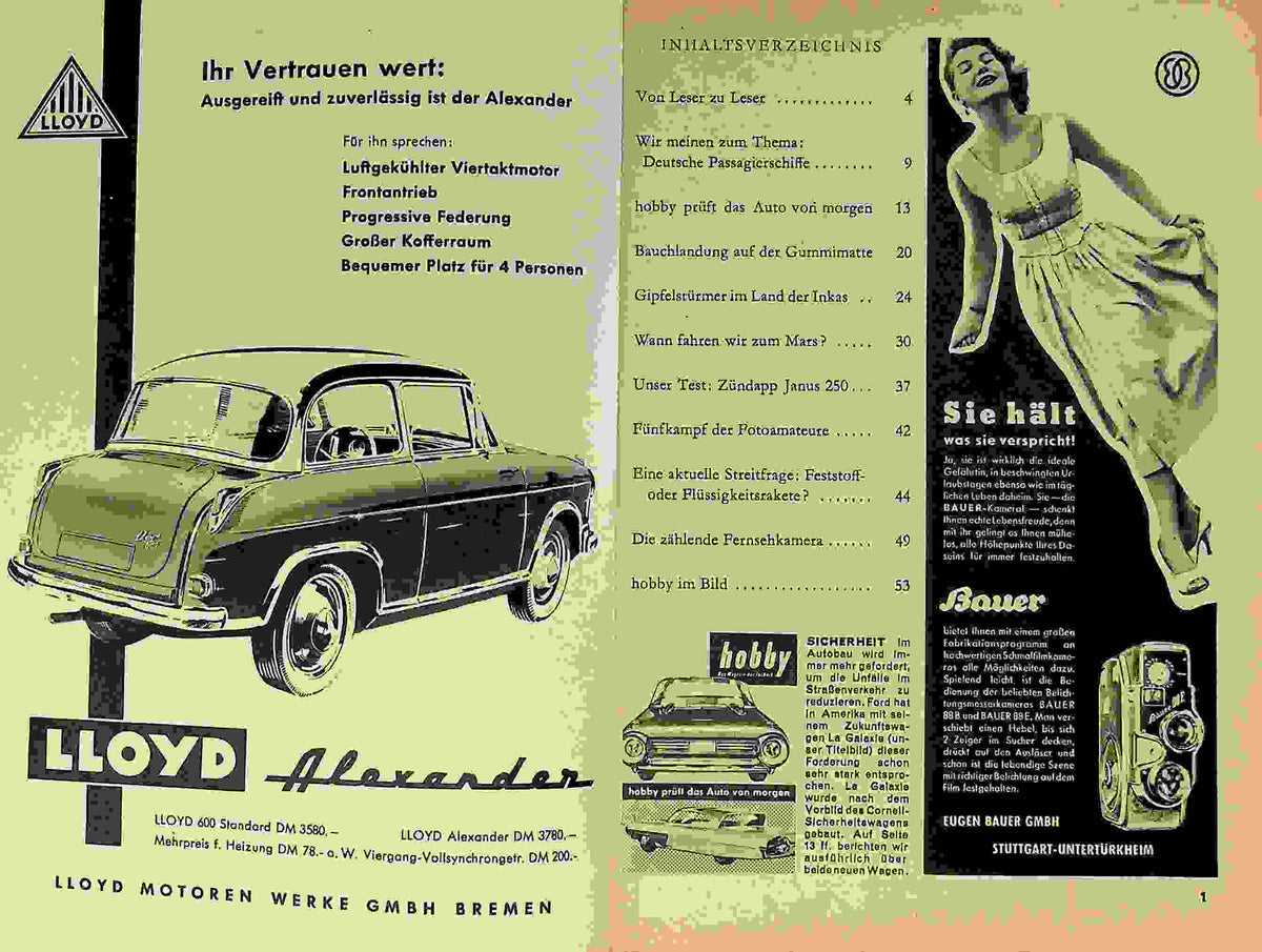 Inhaltsverzeichnis Hobby 05/1958