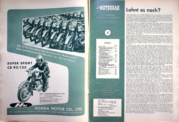 Inhaltsverzeichnis Motorrad 05/1960