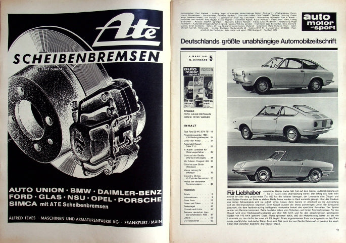 Inhaltsverzeichnis Auto Motor und Sport 05/1965