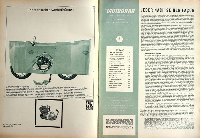 Inhaltsverzeichnis Motorrad 05/1965