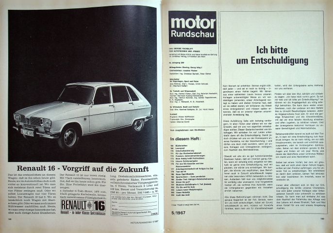Inhaltsverzeichnis Motor Rundschau 05/1967