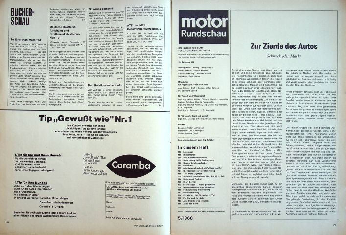 Inhaltsverzeichnis Motor Rundschau 05/1968