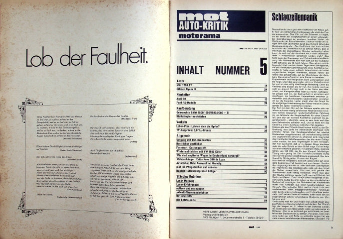 Inhaltsverzeichnis MOT 05/1968