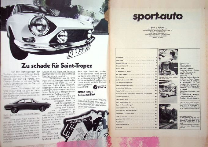 Inhaltsverzeichnis Sport Auto 05/1969
