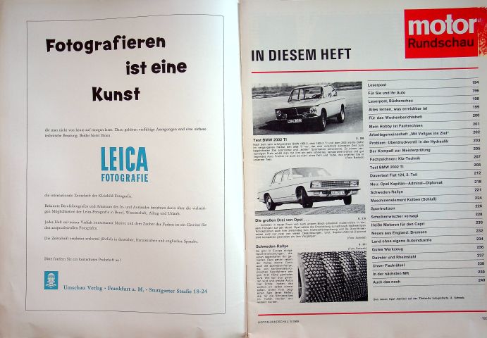 Inhaltsverzeichnis Motor Rundschau 05/1969