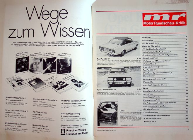Inhaltsverzeichnis Motor Rundschau 05/1970