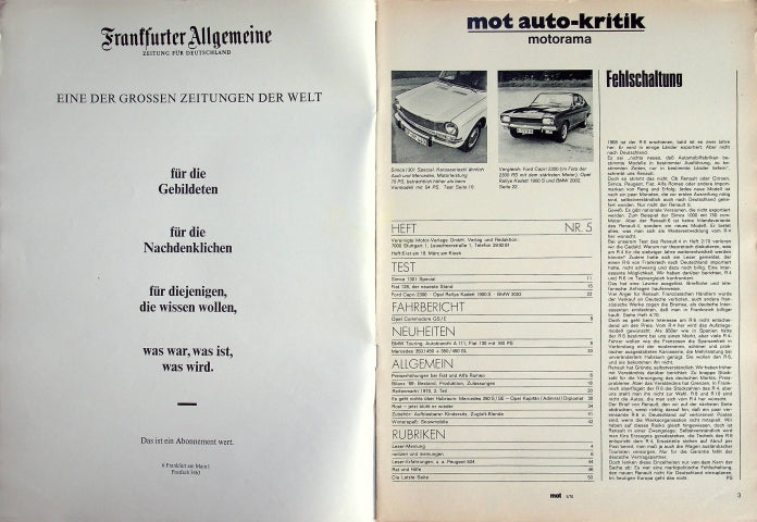Inhaltsverzeichnis MOT 05/1970