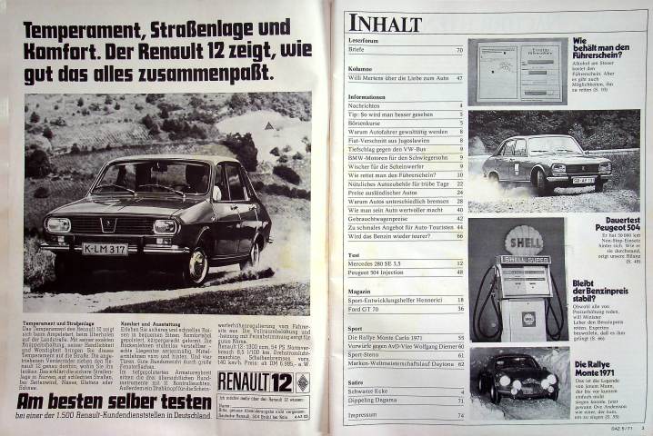 Inhaltsverzeichnis Autozeitung 05/1971
