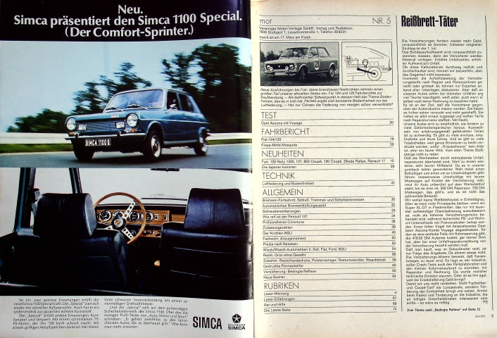 Inhaltsverzeichnis MOT 05/1971