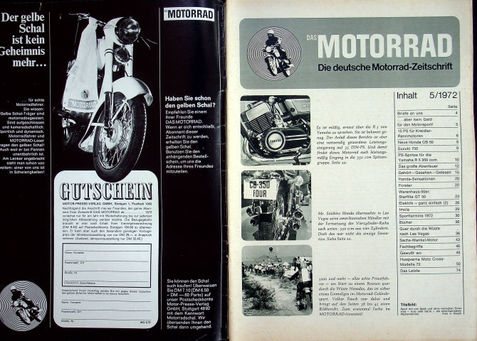 Inhaltsverzeichnis Motorrad 05/1972