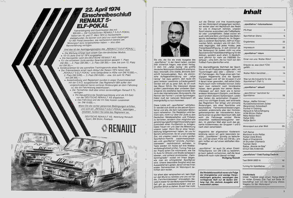 Inhaltsverzeichnis Sport Fahrer 05/1974