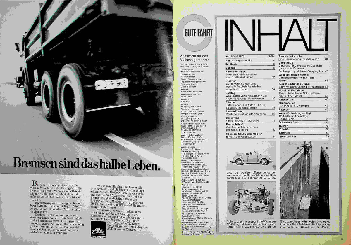 Inhaltsverzeichnis Gute Fahrt 05/1974